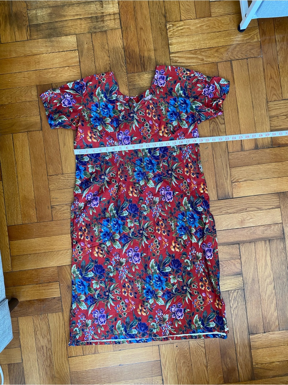 Handmade Red Floral Cotton Dress, Open Sides, Women’s Medium, Cottagecore Boho - Picture 3 of 6